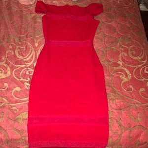 Red off shoulder dress